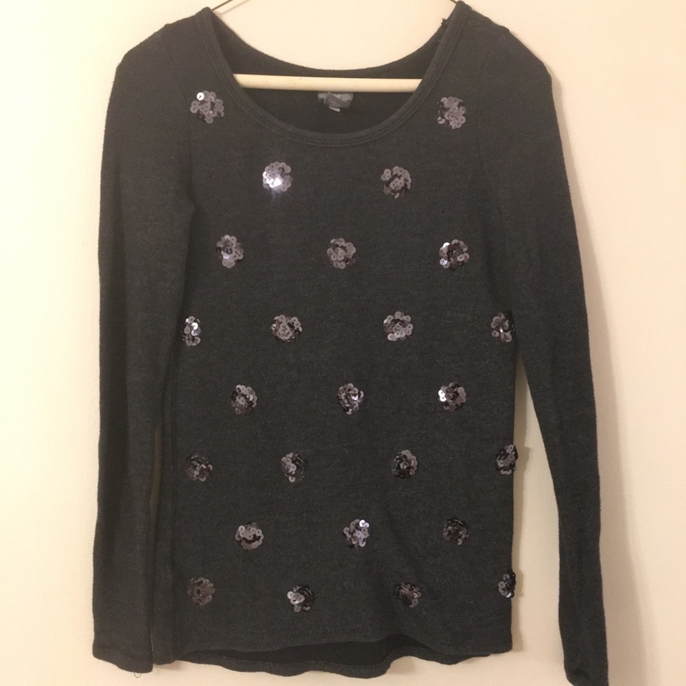 Aerie | Dark Grey Sequin Dot Sweater Top